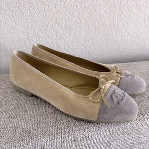 CHANEL Suede Cap Toe Ballet Flats